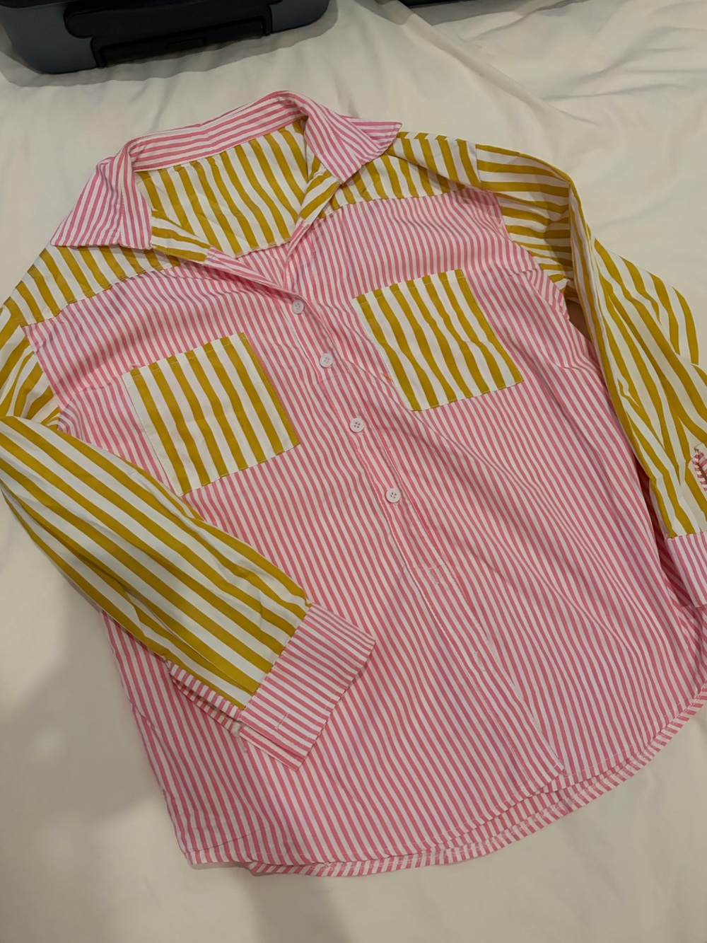 Women’s Striped Button-Up Shirt - Pink & Yellow